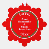 Frohe Weihnachten Red Green Lila NAME Ornament Karte (Rückseite)