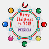 Frohe Weihnachten Red Green Lila NAME Ornament Karte (Vorderseite)