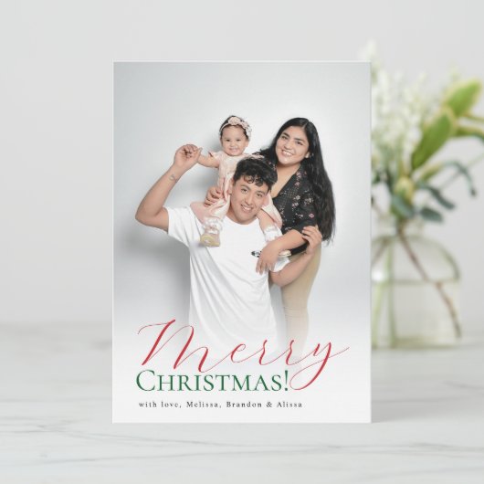 Frohe Weihnachten Red & Green Modern Script Foto (Stehend Vorderseite)