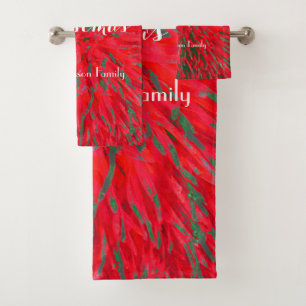 Frohe Weihnachten Red Green Personalisiert Name Badhandtuch Set