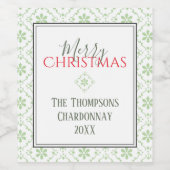 Frohe Weihnachten Red Green Simple Snowflake Niedl Weinetikett (Einzelnes Label)