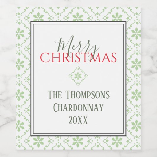 Frohe Weihnachten Red Green Simple Snowflake Niedl Weinetikett (Einzelnes Label)