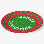 Frohe Weihnachten Red Green & Snowflakes 9" Pappteller (Schrägansicht)