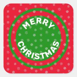 Frohe Weihnachten Red Green & Snowflakes Quadratischer Aufkleber