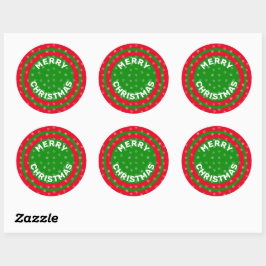 Frohe Weihnachten Red Green & Snowflakes Runder Aufkleber