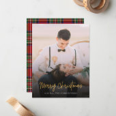 Frohe Weihnachten Red Green Stewart Tartan Foto Mitteilungskarte (Vorderseite/Rückseite Beispiel)