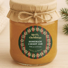 Frohe Weihnachten Red & Green Stripes hausgemachte Runder Aufkleber