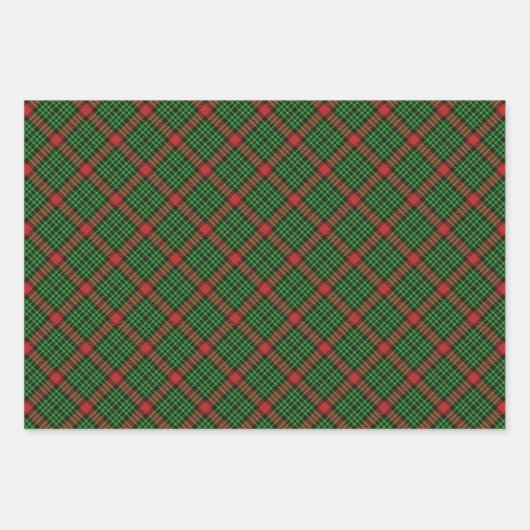 Frohe Weihnachten Red & Green Tartan Kariert Wrapp Geschenkpapier Set (Vorderseite)