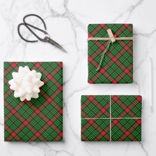 Frohe Weihnachten Red & Green Tartan Kariert Wrapp Geschenkpapier Set