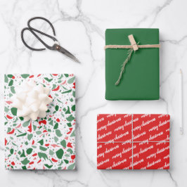 Frohe Weihnachten Red Green Terrazzo Pattern Urlau Geschenkpapier Set