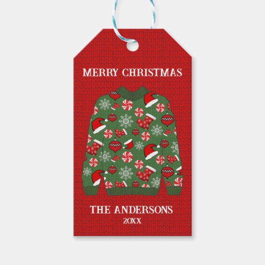 Frohe Weihnachten Red Green Ugly Sweater Geschenkanhänger (Vorderseite)