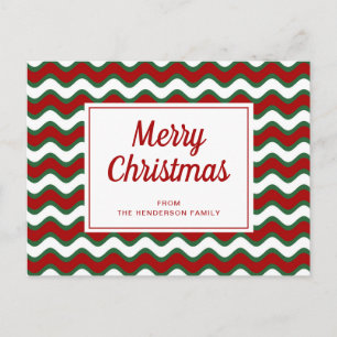 Frohe Weihnachten Red Green Wave Stripes Postkarte