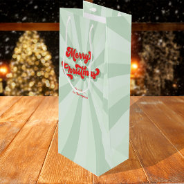 Frohe Weihnachten Red Green Whimsical Retro Custom Geschenktüte Für Weinflaschen