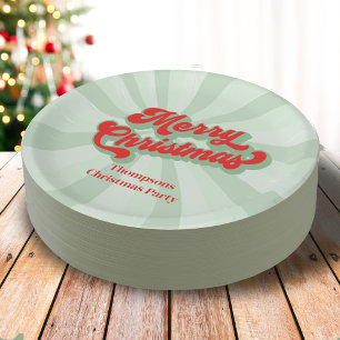 Frohe Weihnachten Red Green Whimsical Typografie Pappteller