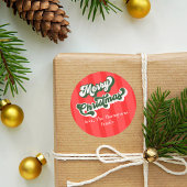 Frohe Weihnachten Red Green Whimsical Typografie Runder Aufkleber