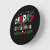Frohe Weihnachten Red Green White Runde Wanduhr (Winkel)