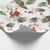 Frohe Weihnachten Red Holly Berries Gold Lights Geschenkpapier (Ecke)