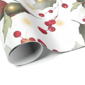 Frohe Weihnachten Red Holly Berries Gold Lights Geschenkpapier (Rolleneckpunkt)
