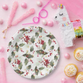 Frohe Weihnachten Red Holly Berries Gold Lights Pappteller (Party)