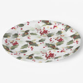 Frohe Weihnachten Red Holly Berries Gold Lights Pappteller (Schrägansicht)