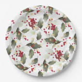 Frohe Weihnachten Red Holly Berries Gold Lights Pappteller (Vorderseite)