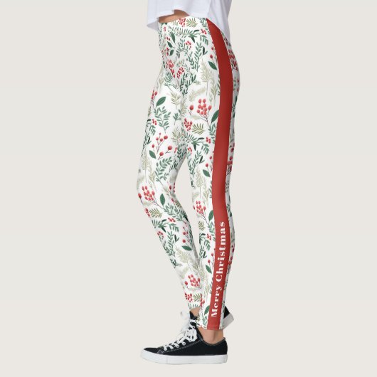Frohe Weihnachten Red Holly Berries Leggings (Links)