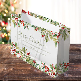 Frohe Weihnachten Red Holly Greenery Custom Große Geschenktüte