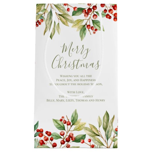 Frohe Weihnachten Red Holly Greenery Custom Kleine Geschenktüte (Vorderseite)