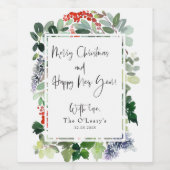 Frohe Weihnachten Red Holly Modern Script Weinetikett (Einzelnes Label)