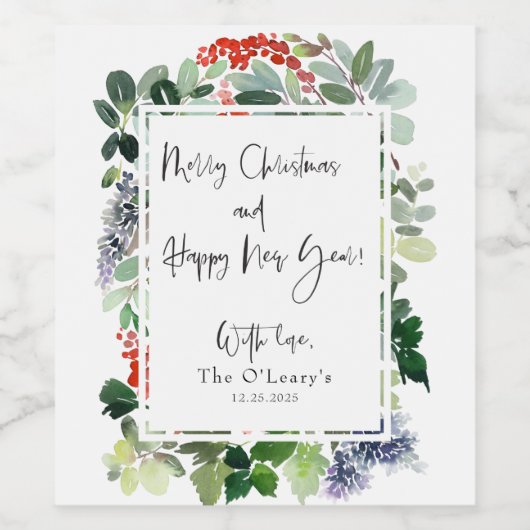 Frohe Weihnachten Red Holly Modern Script Weinetikett (Einzelnes Label)