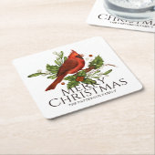 Frohe Weihnachten Red Kardinal Holly Personalisier Rechteckiger Pappuntersetzer (angewinkelt)