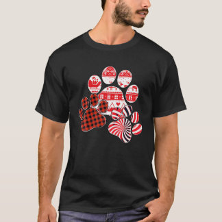 Frohe Weihnachten Red Kariert Candy Cane Dog Paw P T-Shirt
