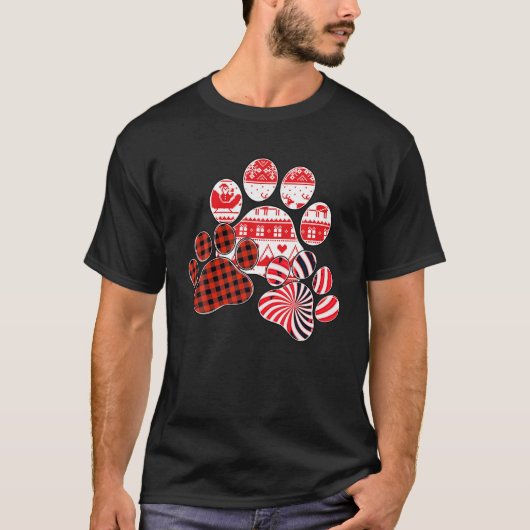 Frohe Weihnachten Red Kariert Candy Cane Dog Paw P T-Shirt (Vorderseite)