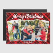 Frohe Weihnachten Red Kariert Tartan 3 Foto Magnet (Vorne/Hinten)