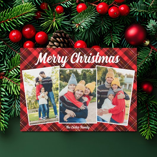 Frohe Weihnachten Red Kariert Tartan 3 Foto Magnet