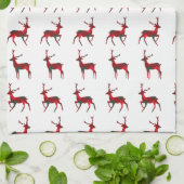Frohe Weihnachten Red Kariert Tartan Reindeer Patt Geschirrtuch (Gefaltet)