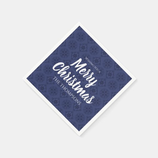 Frohe Weihnachten Red Navy Blue Simple Snowflake Serviette (Ecke)