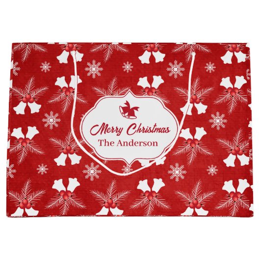 Frohe Weihnachten Red Pattern Weihnachtsglocke Große Geschenktüte (Vorderseite)
