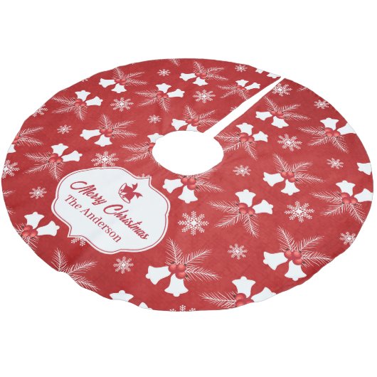 Frohe Weihnachten Red Pattern Weihnachtsglocke Polyester Weihnachtsbaumdecke (Schrägansicht)