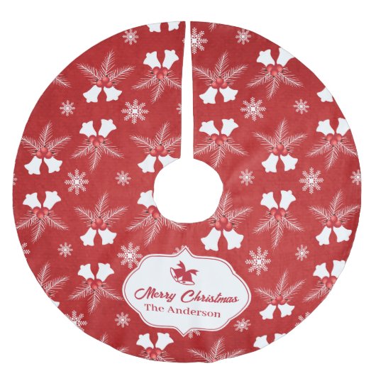 Frohe Weihnachten Red Pattern Weihnachtsglocke Polyester Weihnachtsbaumdecke (Vorderseite)