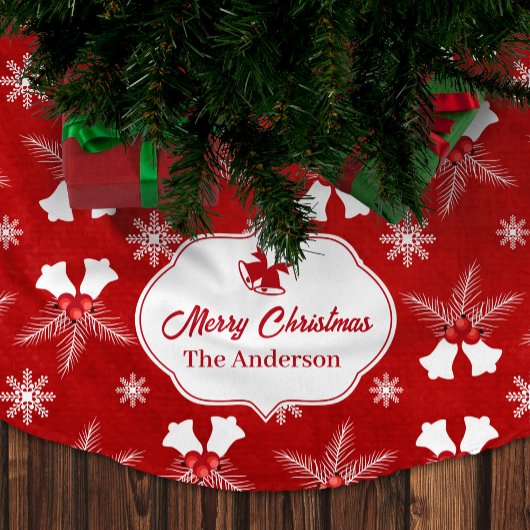 Frohe Weihnachten Red Pattern Weihnachtsglocke Polyester Weihnachtsbaumdecke