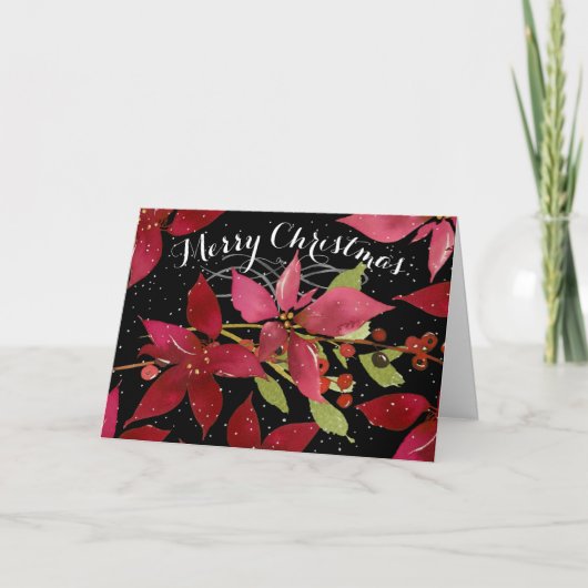 Frohe Weihnachten Red Poinsettia Floral auf Black (Vorderseite)