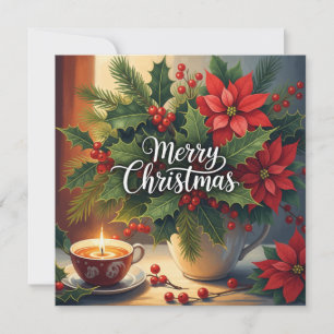 Frohe Weihnachten Red Poinsettia, Holly Berry