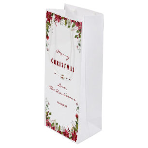 Frohe Weihnachten Red Poinsettia Rahmen Geschenktüte Für Weinflaschen