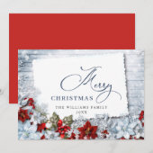 Frohe Weihnachten Red Poinsettia Rustic Wood (Vorne/Hinten)