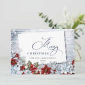 Frohe Weihnachten Red Poinsettia Rustic Wood (Stehend Vorderseite)