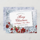 Frohe Weihnachten Red Poinsettia Rustikaler Urlaub Postkarte (Vorne/Hinten)