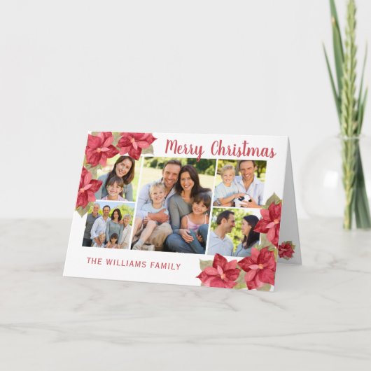 Frohe Weihnachten Red Poinsettia Watercolor (Vorderseite)