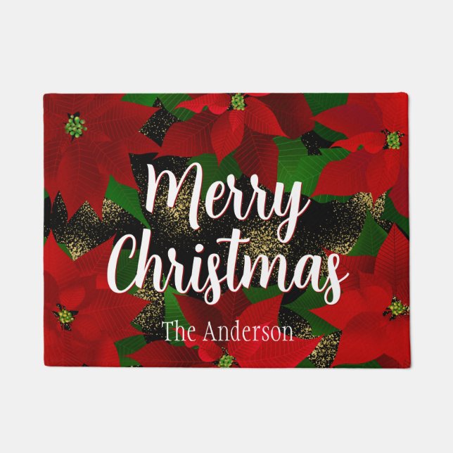 Frohe Weihnachten Red Poinsettias Fußmatte (Vorderseite)