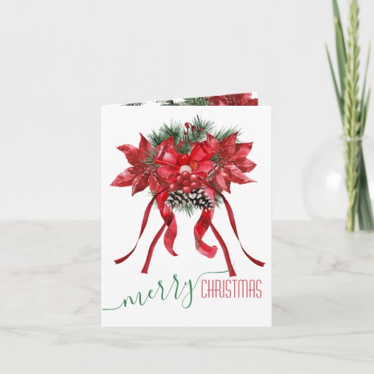 Frohe Weihnachten Red Poinsettias Ribbon Bows (Vorderseite)